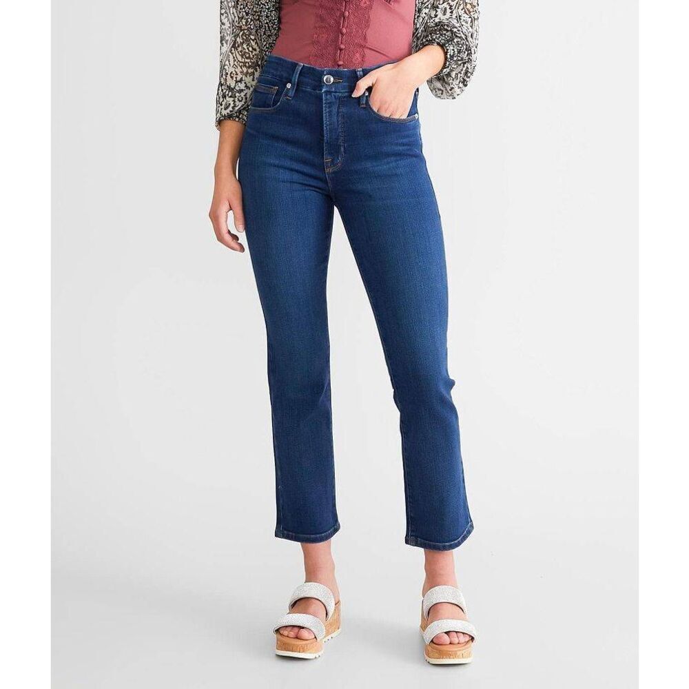 Good American Good Legs straight high rise medium blue jeans womens 15